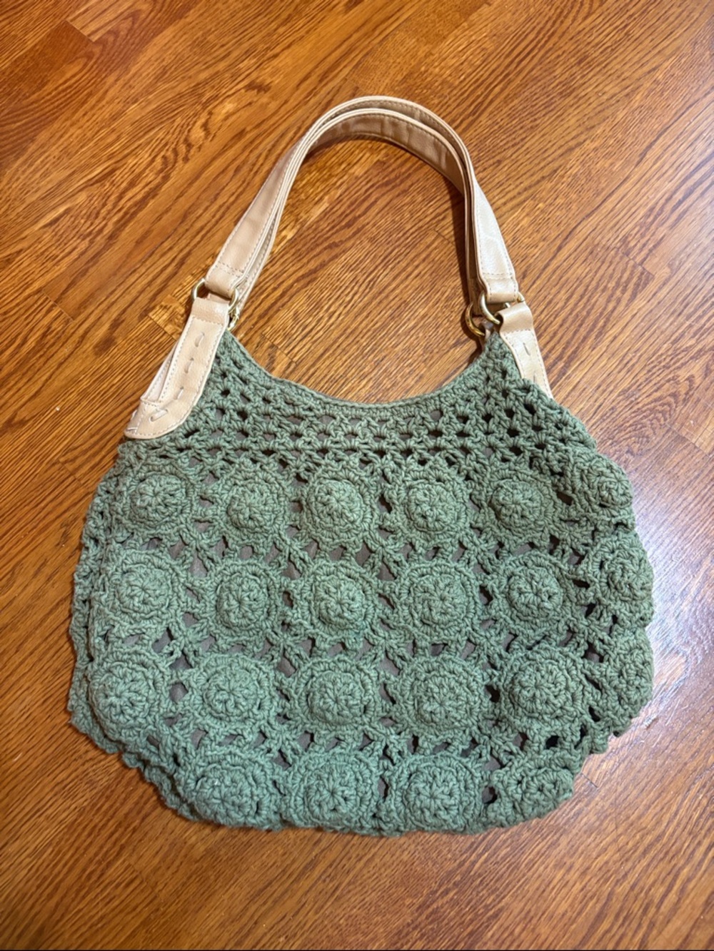 Boho Crochet Purse with Vegan Leather Handles